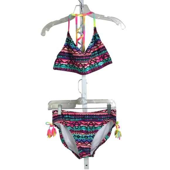 Hilor Bikini Girls Size 14-16 Multicolor  Back Strap 2 Piece Swimsuit Geometric - Picture 1 of 9